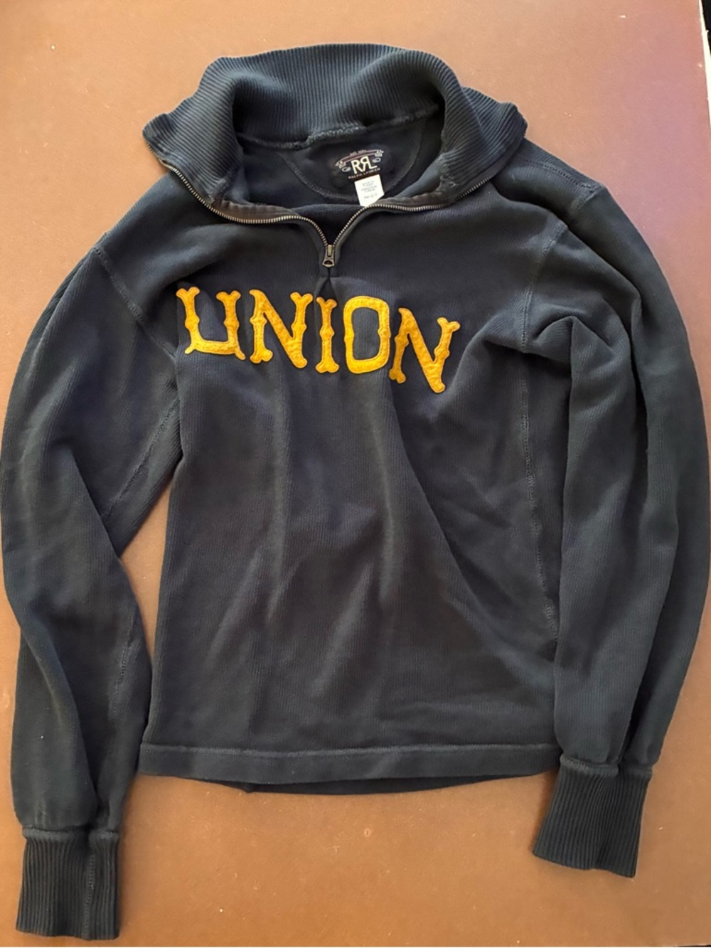 Ralph Lauren Double RL Faded Black Half-Zip Pullover with Yellow Appliqué